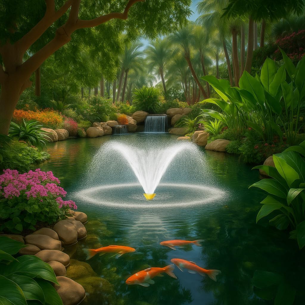YANASO Pond Fountain Aerator, 1HP 15000 GPH Fountain Pump with Timer, 15A/110V 100FT power cord, 2 Spray Patterns, Energy-Efficient Water Circulation for Ponds & Lakes