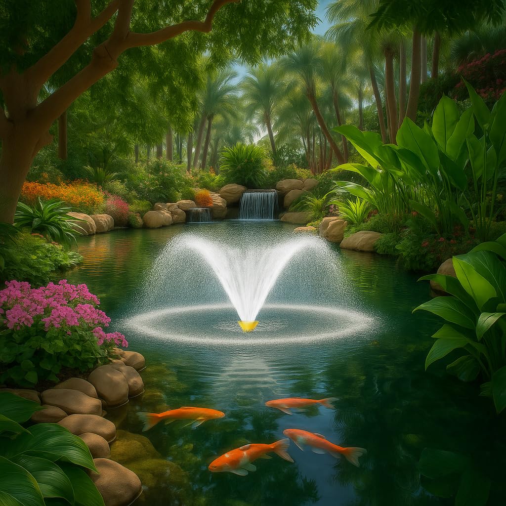 YANASO Pond Fountain Aerator, 1HP 15000 GPH Fountain Pump with Timer, 15A/110V 100FT power cord, 2 Spray Patterns, Energy-Efficient Water Circulation for Ponds & Lakes