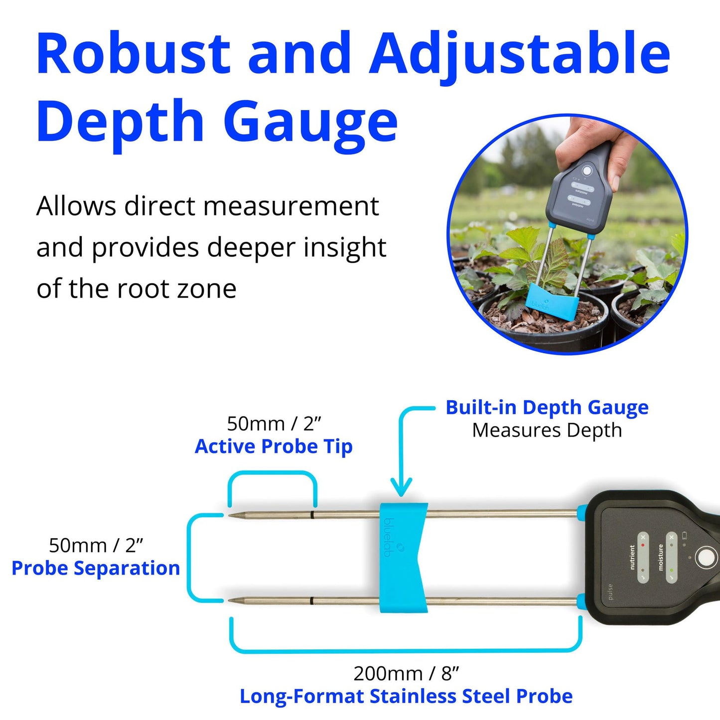Bluelab Pulse Meter - Handheld Digital Soil Meter Measures Nutrients (TDS), Moisture & Temperature directly from the Root Zone - Grow Healthier Plants with Fast, Accurate Measurements