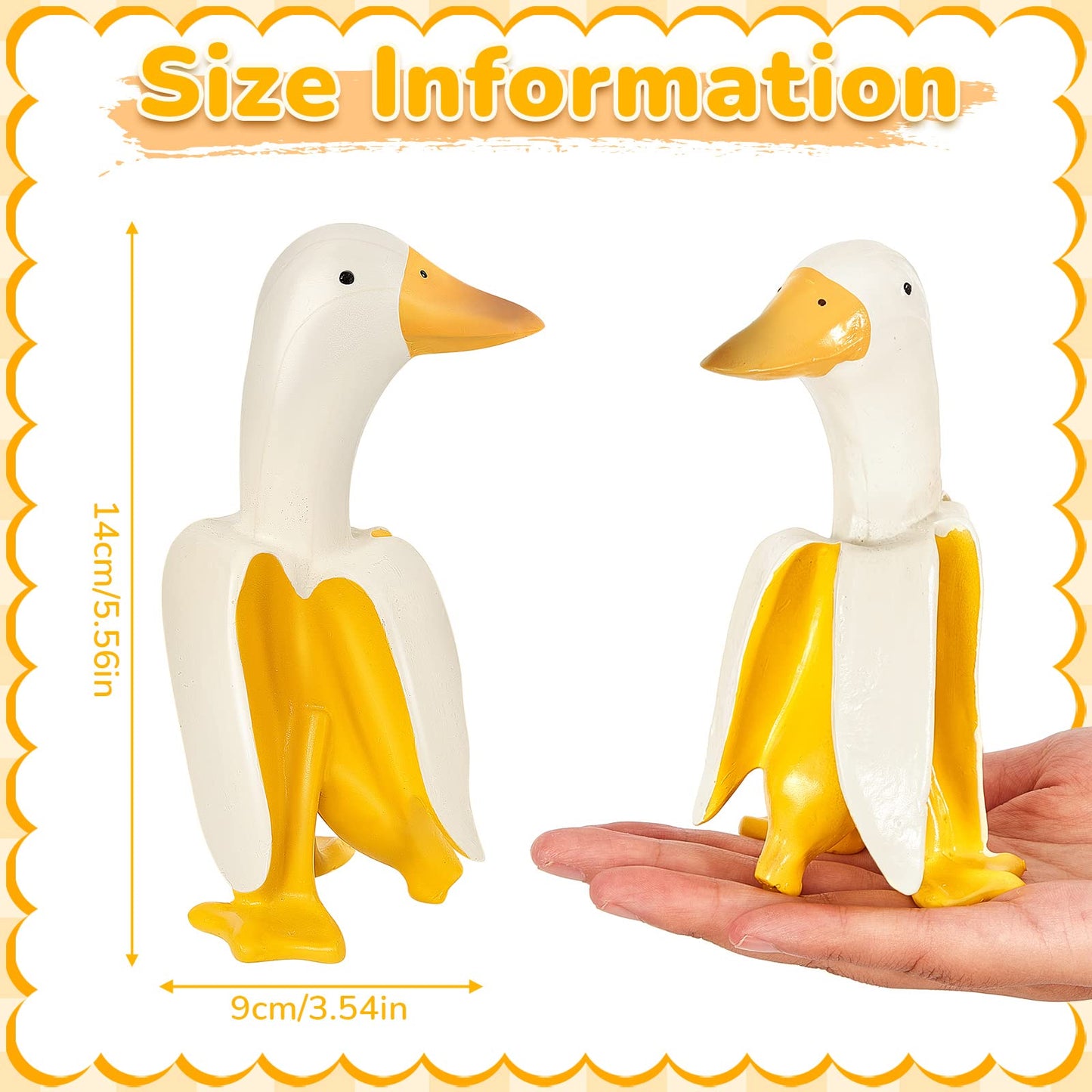 2 Pcs Banana Duck Statue 5.56" Garden Decor Banana Duck Sculpture Garden Ornament Funny Creative Resin Peeled Yellow White Banana Duck Figurine for Indoor Outdoor Yard Lawn Home Office Decorations
