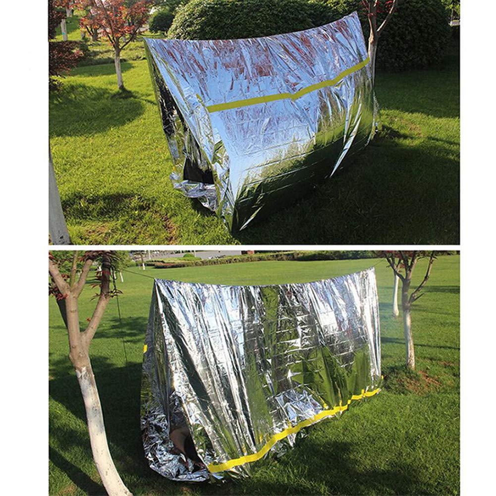Emergency Survival Shelter Tent, 59 X 98.4inch Waterproof 2-Person Mylar Thermal Shelter Tent for Hiking Camping (Silver)