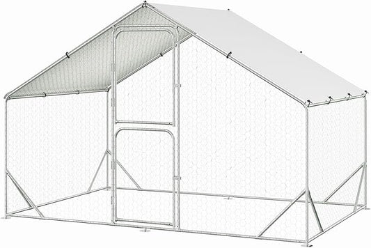 Chicken Runs for Yard with Cover, Large Metal Chicken Coop, 9.8x6.5x6.5FT Chicken Pen with Waterproof and Anti-UV Cover, Walk-in Poultry Cage for Yard Outdoor Duck Rabbit Cage