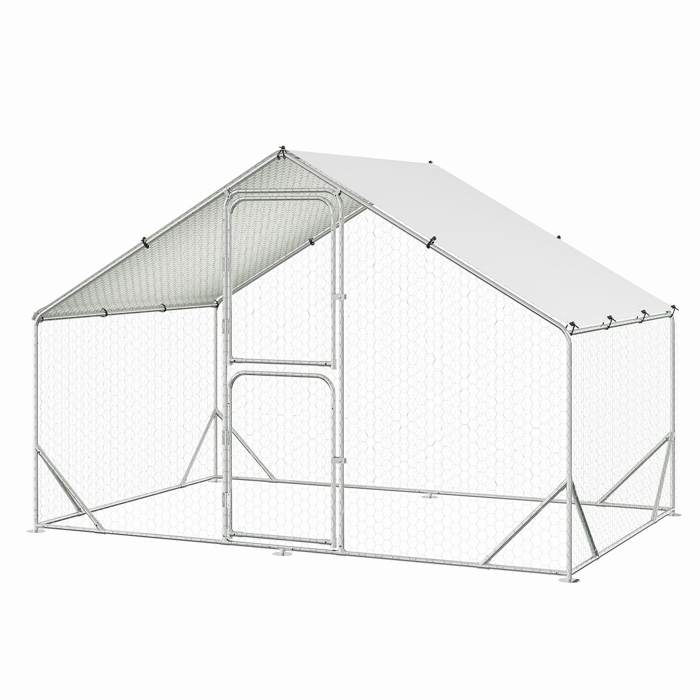 Chicken Runs for Yard with Cover, Large Metal Chicken Coop, 9.8x6.5x6.5FT Chicken Pen with Waterproof and Anti-UV Cover, Walk-in Poultry Cage for Yard Outdoor Duck Rabbit Cage