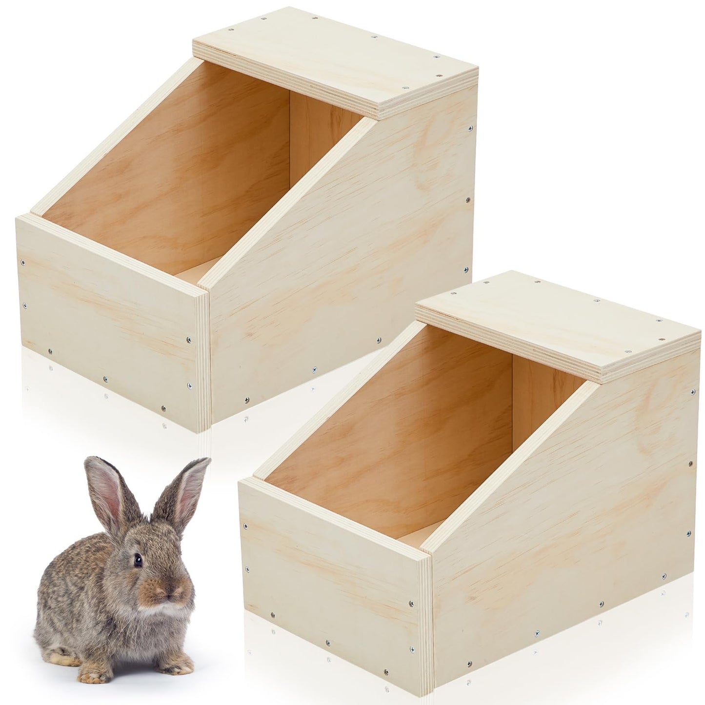 Maxcheck 2 Pack Wood Rabbit Nesting Box, 16x16x11 Inch Wooden Hutch Hideout for Breeding, Natural Burrow Den Alternative for Rabbits & Small Animals