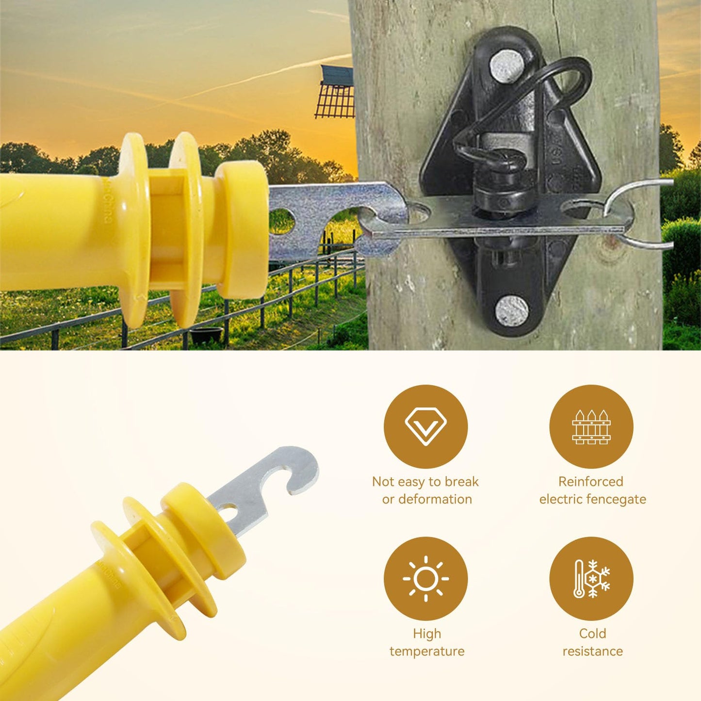 Electric Fence Wire Kit - 1312 Feet 400 Meters Electric Fence Polywire, 50 PCS T-Post Insulators, 25 PCS M4 Heavy Duty Poly Rope Connectors, 5 PCS Robber Electric Fence Gate Handle Insulators