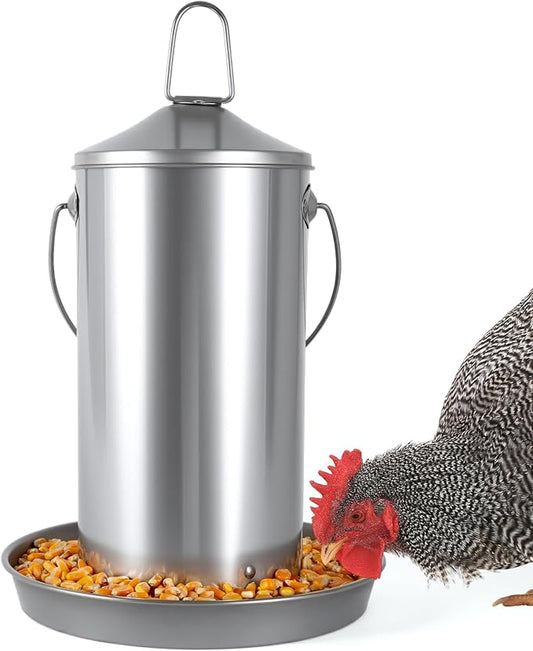 8.8lb Stainless Steel Hanging Chicken Feeder, Metal No Waste Poultry Feeder, Rustproof, Reusable, Long-Lasting, Gravity Feed Chicken Coop Accessories for Chicken, Geese, Duck, Hens, Rooster, Chick