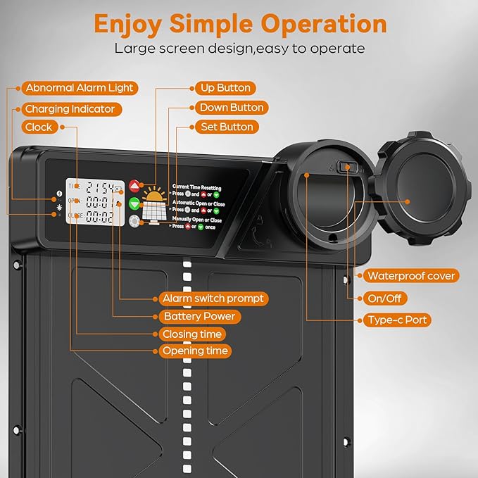 Large Automatic Chicken Coop Door Solar Powered, Automatic Chicken Door Opener with Timer Modes, Intelligent Obstacle Sensors, Solar Chicken Coop Door Chickens, Ducks, and Geese, 14.2" H x 10.83" L
