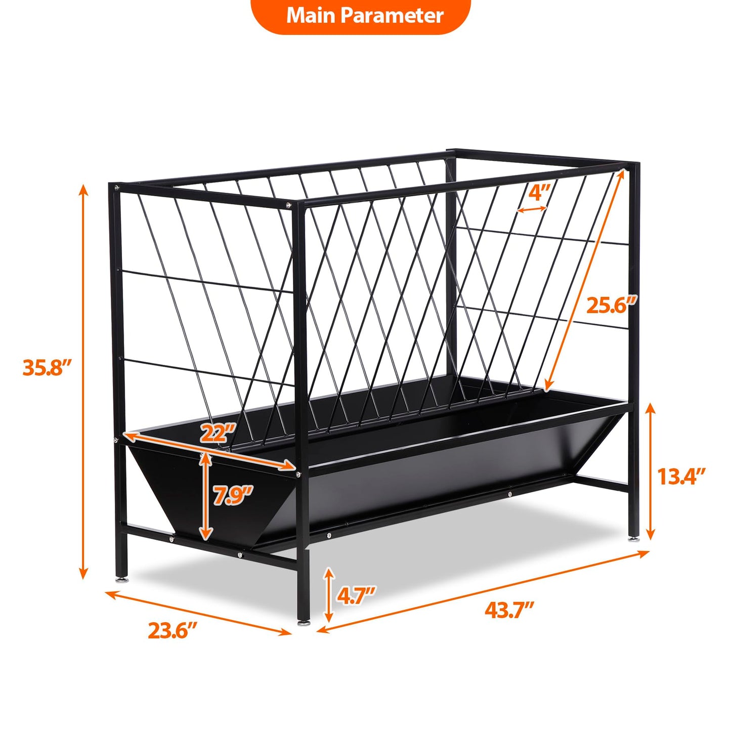 Oxphanor Pasture Hay Feeder 45 Gallon, Heavy-Duty Hay Grain Livestock Feeder with 24 Gallon Feed Pan, Livestock Feeding Trough Quick to Assemble, Feeding Goats, Calves, Cow, Horse for Farms