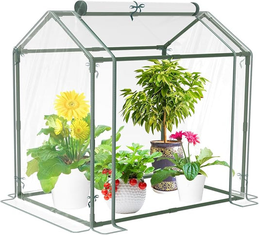 Mini Greenhouse for Indoor Outdoor Plants, Durable Green House with Roll-up Zipper Door，Grow Plant House Tent with Transparent PVC Cover 33.5”x23.2”x32.5”
