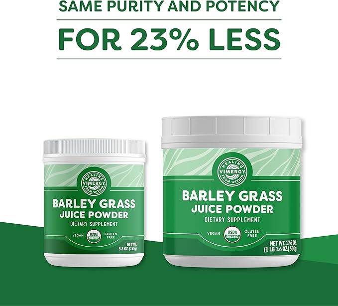 Vimergy Barley Grass Juice Powder Dietary Supplement - 0.8g per Serving (625 Servings) – Clean Superfood Formula – Promotes Cardiovascular Health* – Organic, Vegan & Gluten-Free – Value Size 500g