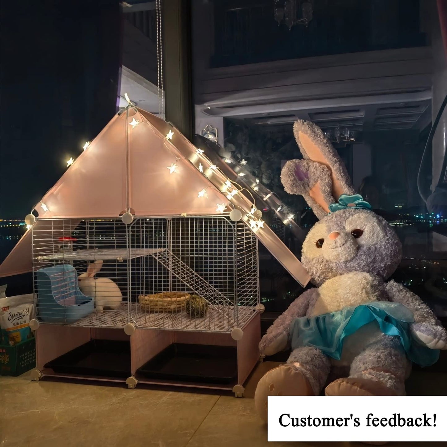 DuvinDD 2-Story Small Rabbit Cage Indoor Bunny Hutch with 2 Deep Pull-Out Trays and Urine Guard, Guinea Pig Cage Metal Wire Netting Villa, Small Animals House for Ferret, Chinchilla, Hedgehog