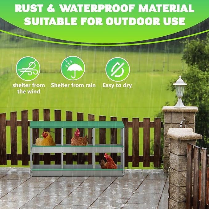 6 Holes Chicken Nesting Boxes for Laying Eggs, Heavy Duty Metal Nest Boxes for Chicken and Poultry to Collect Eggs, Chicken Laying Boxes Hens Chicken Coop Box