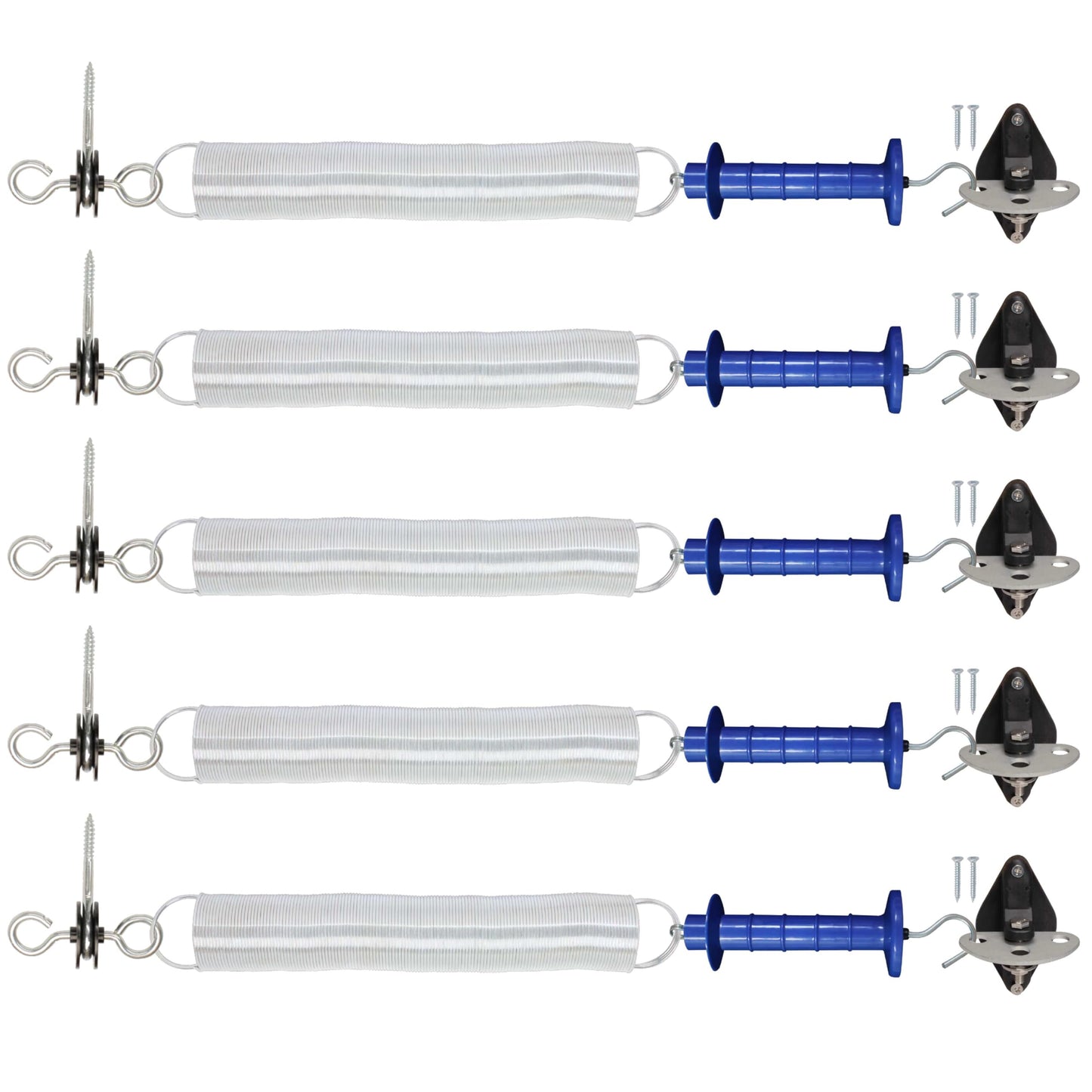 5 Pack Electric Fence Gate Kit, with Spring Gate Handle, 2 Anchor Insulators and 19.69-Feet Tension Big Spring，for Electric Fence Gate Livestock Fence Agricultural Fencing and Pasture