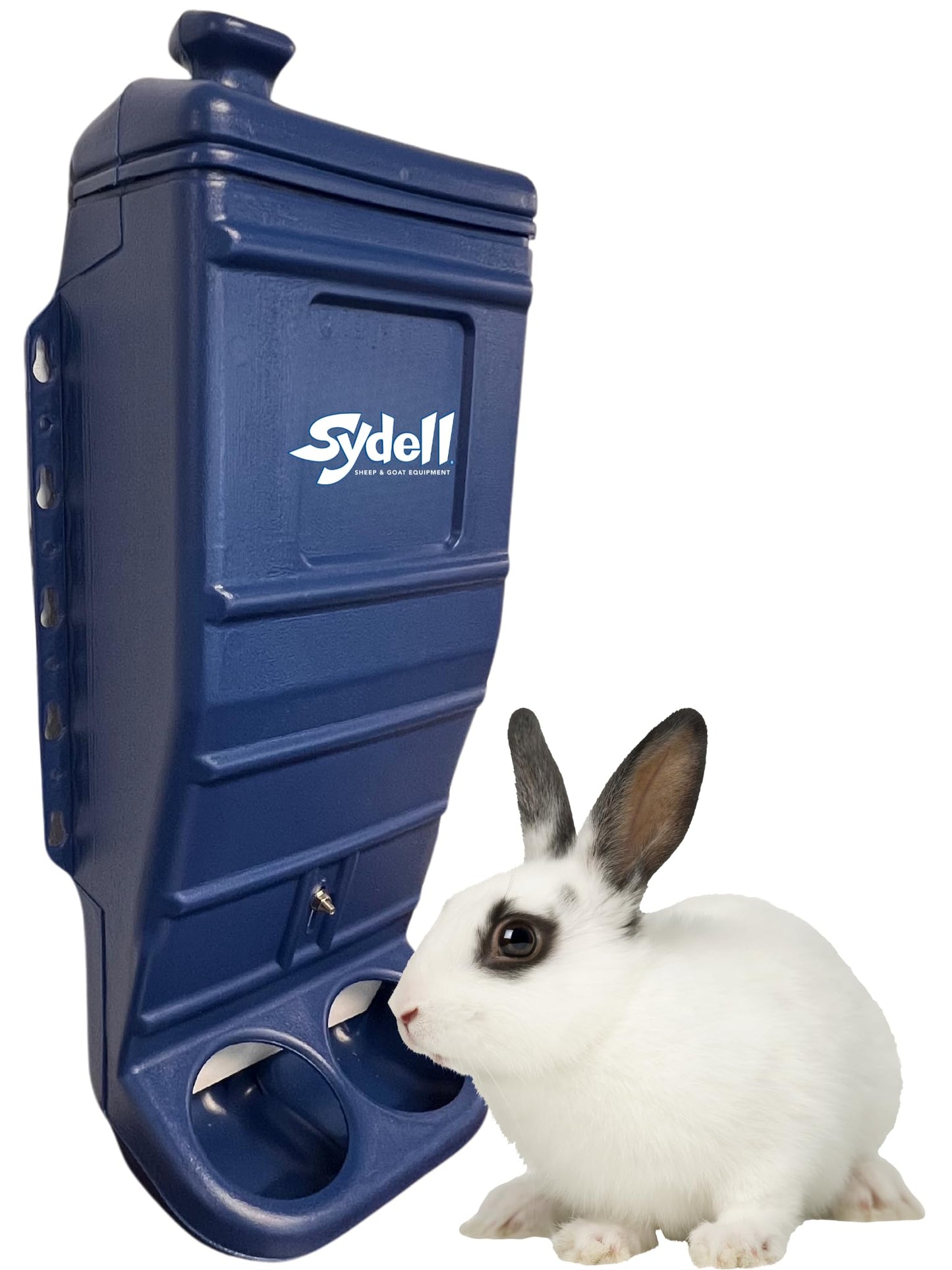 Sydell Sheep and Goat Grain Mineral Feeder, Large Outdoor Forage Grain Feeding System, Supports Up to 10 Small Livestock, Weather Resistant Heavy-Duty Plastic, Fence Mounted