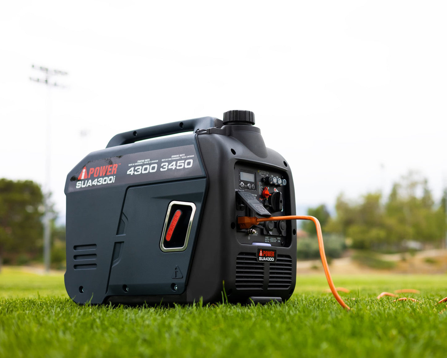 A-iPower Portable Inverter Generator Gas, 4300W RV Ready, EPA & CARB Compliant CO Sensor, Portable Light Weight With Telescopic Handle For Backup Home Use, Tailgating & Camping (SUA4300i)