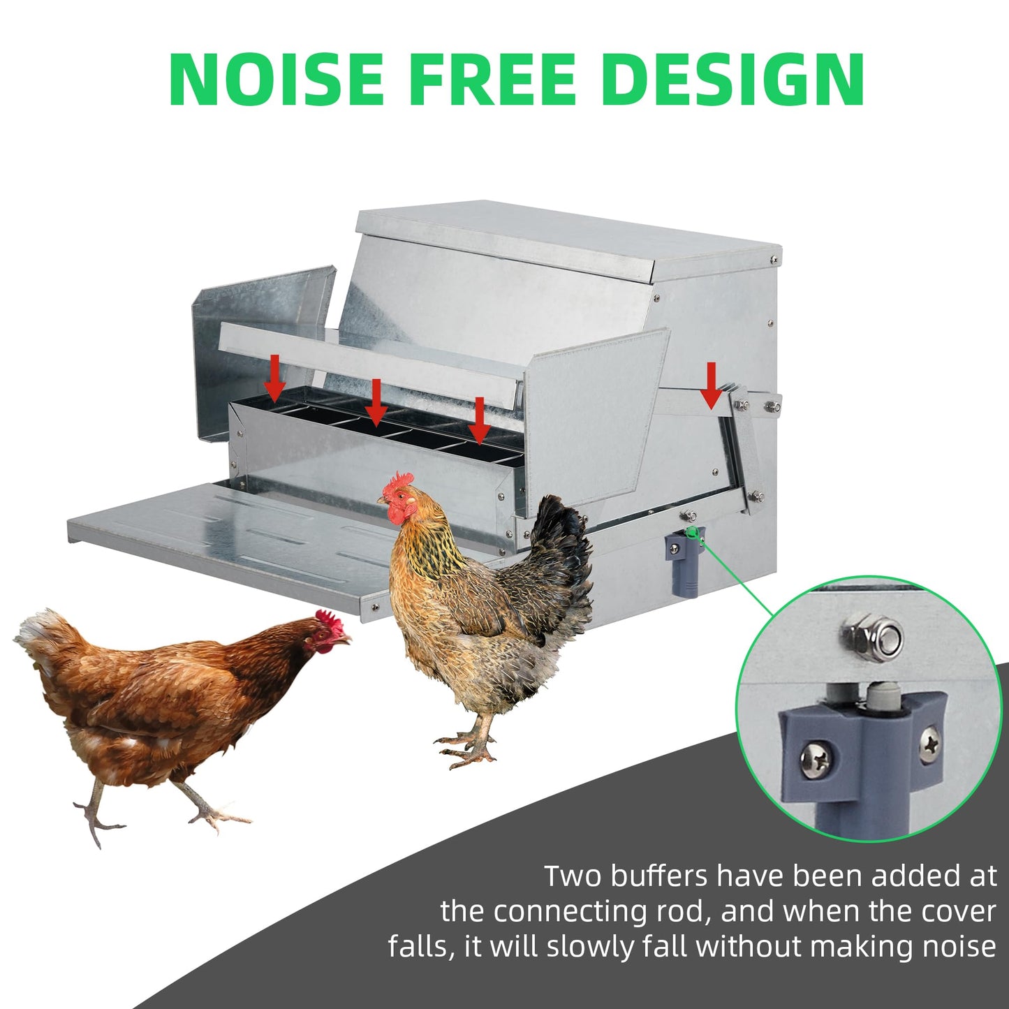 Domenow Chicken Treadle Feeder, Poultry Feeder, 30lbs Automatic Chicken Feeder with Sides Buffer System, for 15-20 Chickens