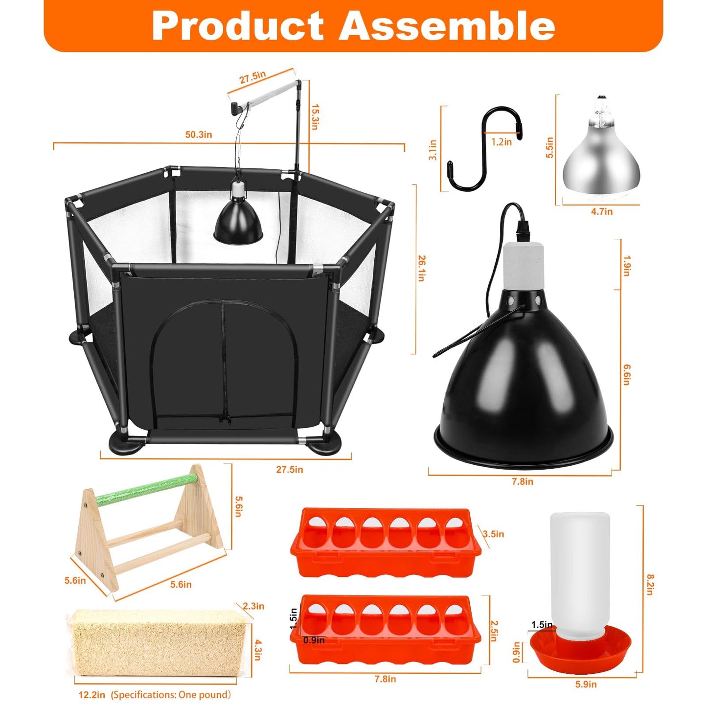 Chicks Brooder Box for Chicken Starter Kit- Includes Timing Heat Lamp Set, Detachable Chicken Brooder, Up to 15 Chicks, Sawdust, Chick Feeder and Waterer Set, Chick Perch 6-in-1 Chicken Coop Set