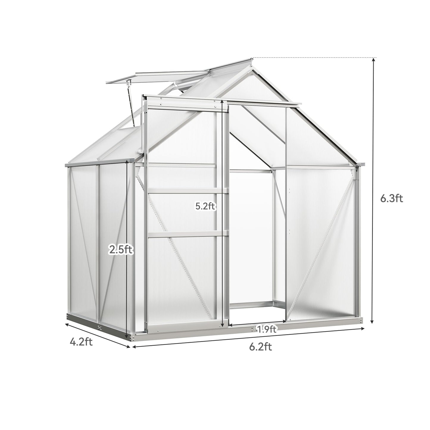 YITAHOME 10x12FT Polycarbonate Greenhouse for Outdoors, Large Heavy Duty Aluminum Greenhouses with Sliding Doors and Vent Window, Walk-in Greenhouse for Garden Backyard, Simple Setup, Silver