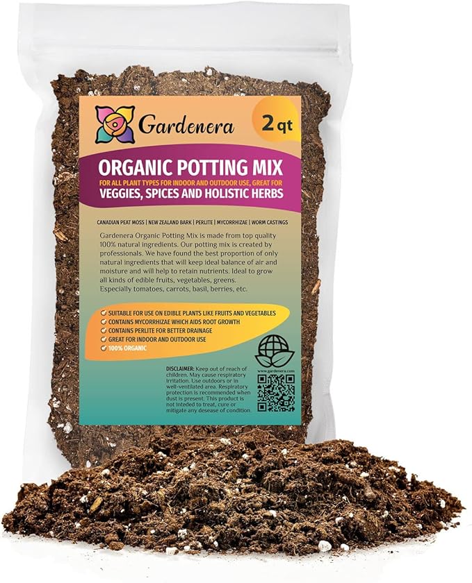 GARDENERA Organic Potting Mix for All Plant Types for Indoor and Outdoor Use, Great for Veggies, Spices, and Holistic Herbs - (2 Quart Bag)