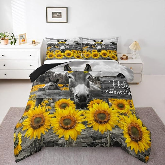 Erosebridal King Size Farm Animal Bedding Set - 3 Piece Donkey Print Duvet Insert & Quilt with 2 Pillowcases