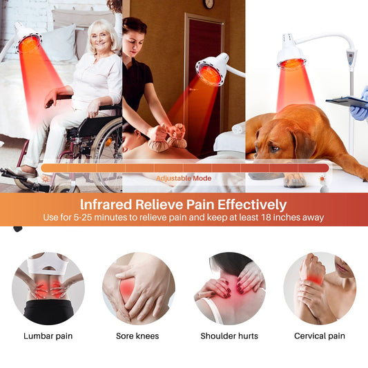 QAIHOE Infrared Light Therapy 275W Red Infrared Therapy Lamp for Body or Pain Therapy Device with Timer and Adjustable Height Stand