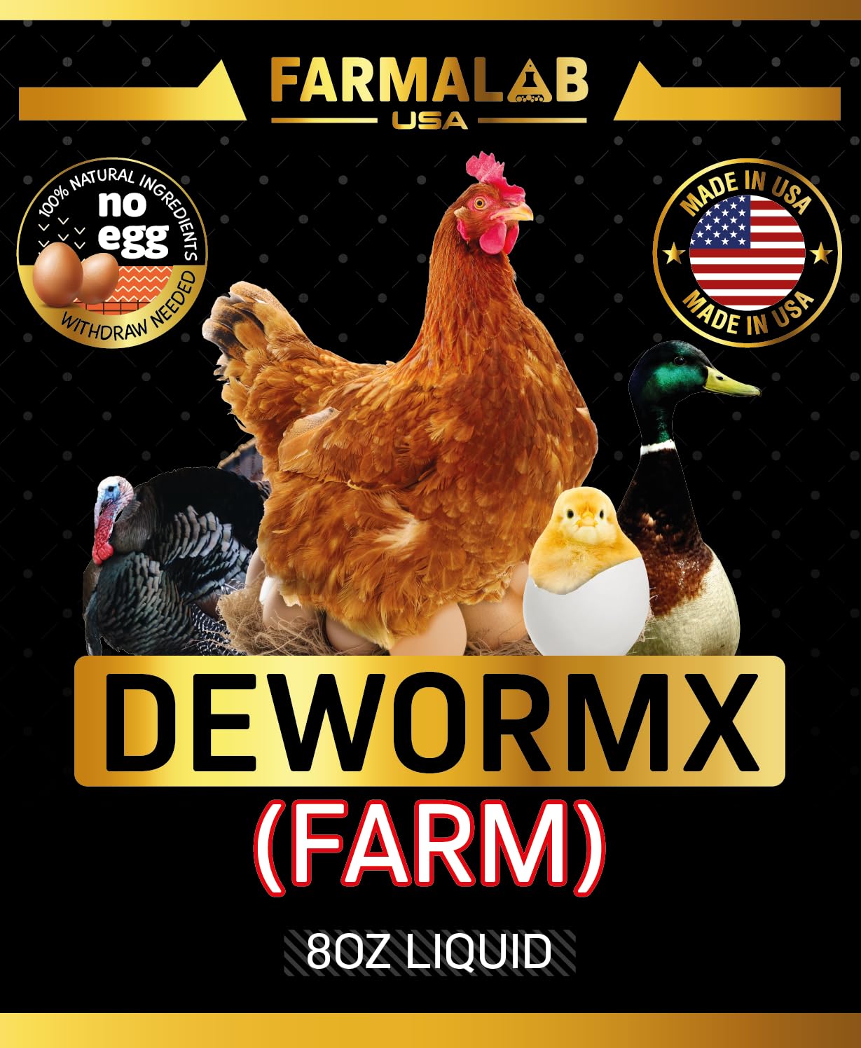 Farmalab Natural Dewormer No Withdraw Hens, Ducks, Roosters, Turkeys, Goose, Parakeets, Cockatiels, Lovebirds, Finches, Quakers, Pigeons, Palomas, Buchones, All Baby Chicks (8oz, Poultry Farm)