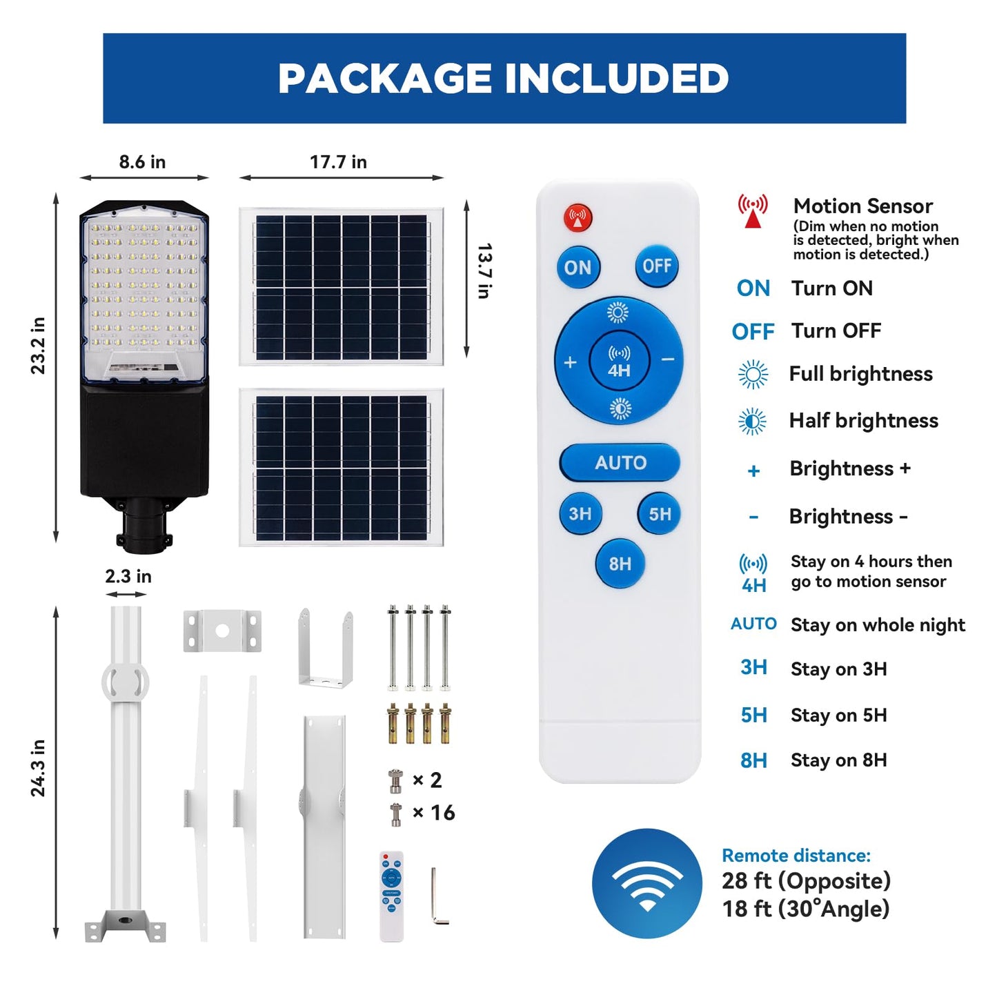 LANGY Solar Street Lights Outdoor 5000W 2Pack, Solar Parking Lot Light 6700K 500000LM Outdoor LED Solar Street Light Dusk to Dawn, LED Wide Angle Lamp with Motion Sensor, Remote Control, for Road Yard