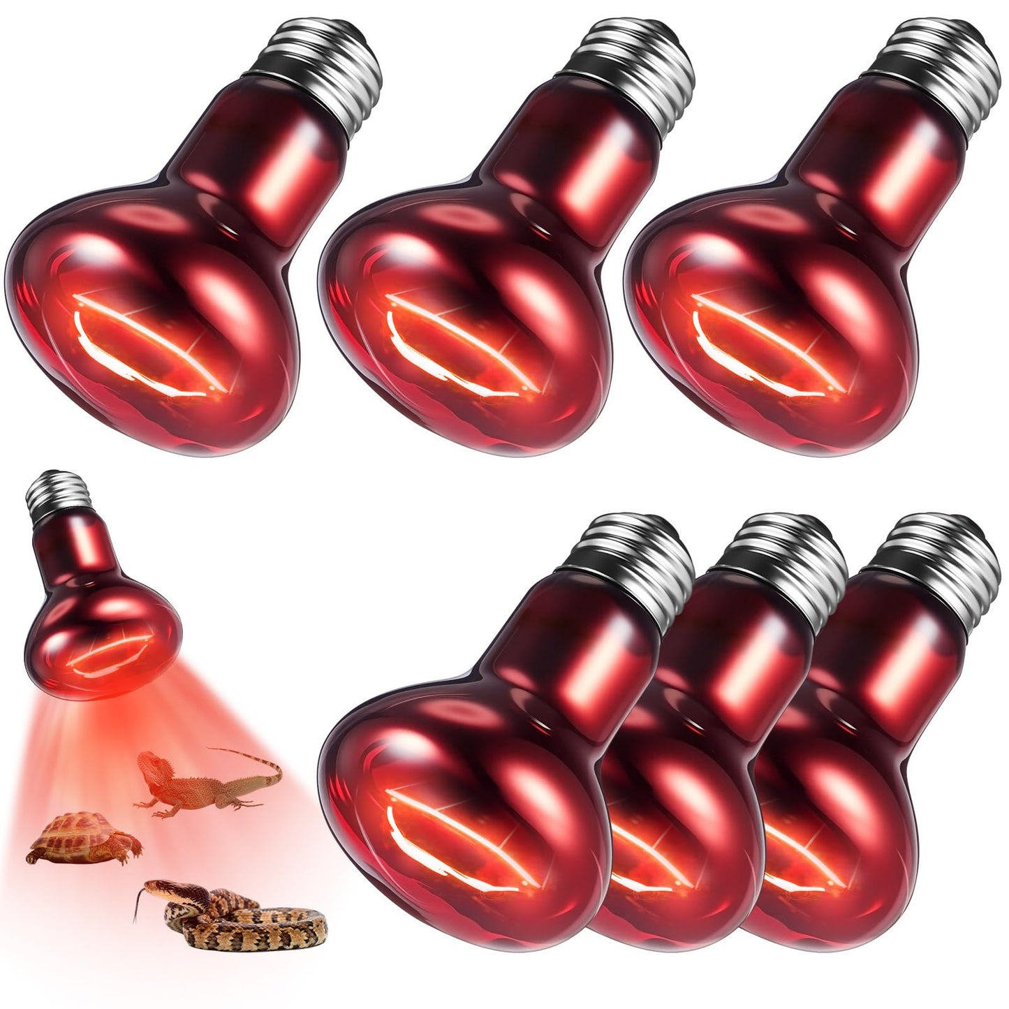 VIHOSE 6 Pack 75 W Reptile Heat Bulbs Red Heat Lamp Bulb Infrared Lamp Red Basking Light Bulbs for Reptiles, Bearded Dragon, Lizard, Tortoise, Chickens, Leopard Gecko, Amphibian, Pets