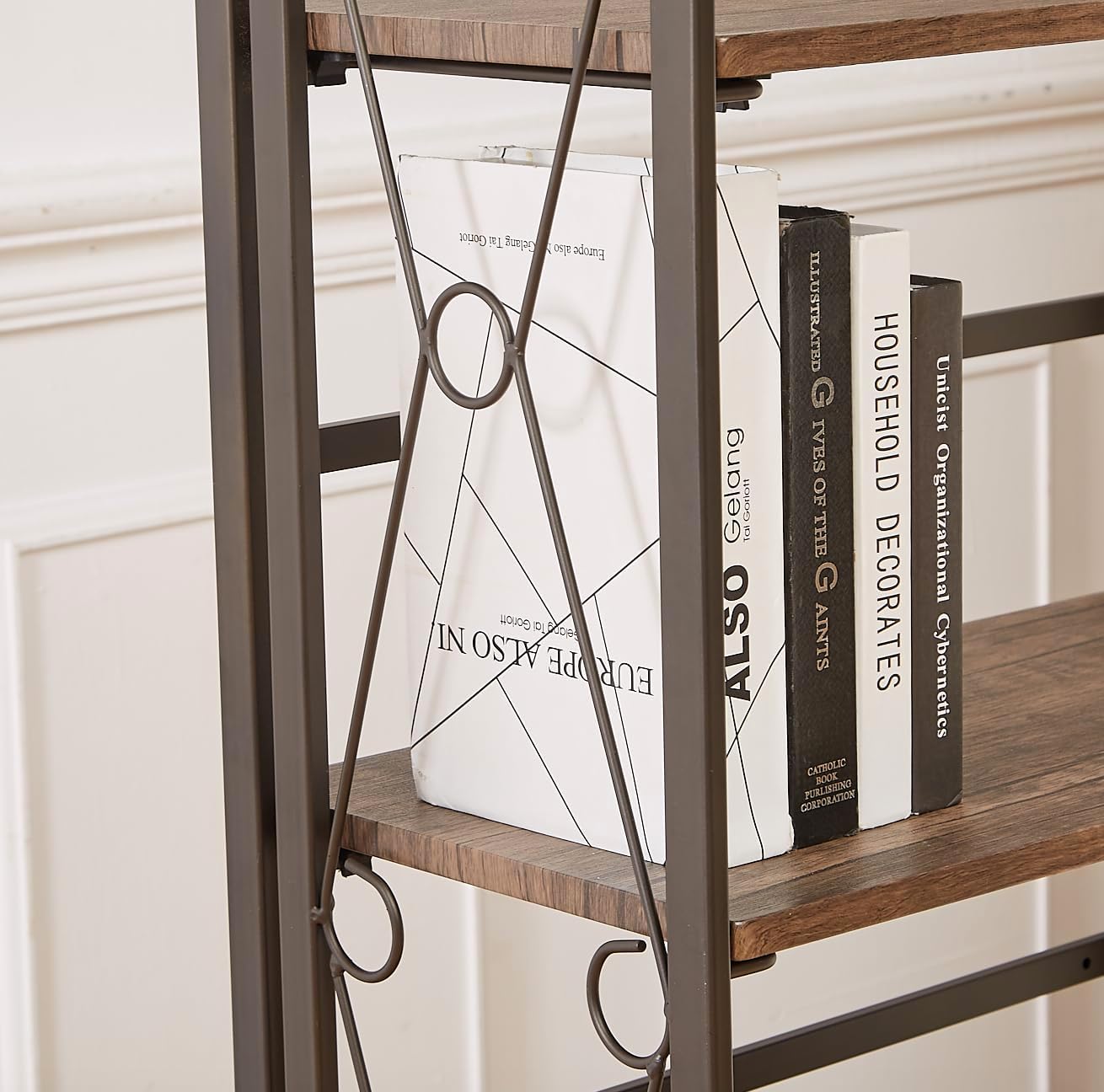 VECELO 2 Set Folding Bookshelf 5-Tier,Industrial Metal Frame & Wood Shelves,Foldable Bookcase No Assembly Free Standing Storage Organizer for Living Room,Office,Bedroom