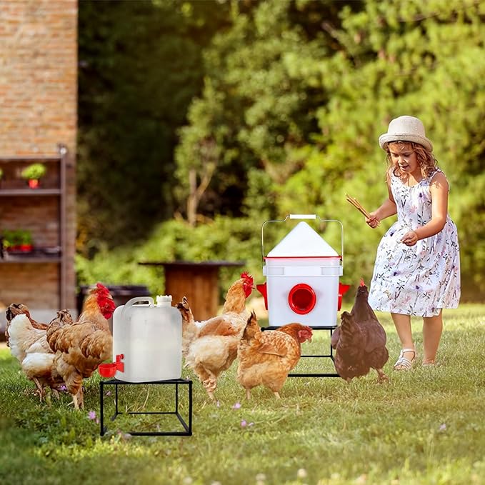2Pcs Metal Stand for Chicken Feeder Waterer Heavy Duty Chicken Water Feeder Stand Holder with 4 Legs Iron Chicken Waterer Bucket Barrel Stand Rectangular Support Rack for Coop Poultry Indoor Outdoor