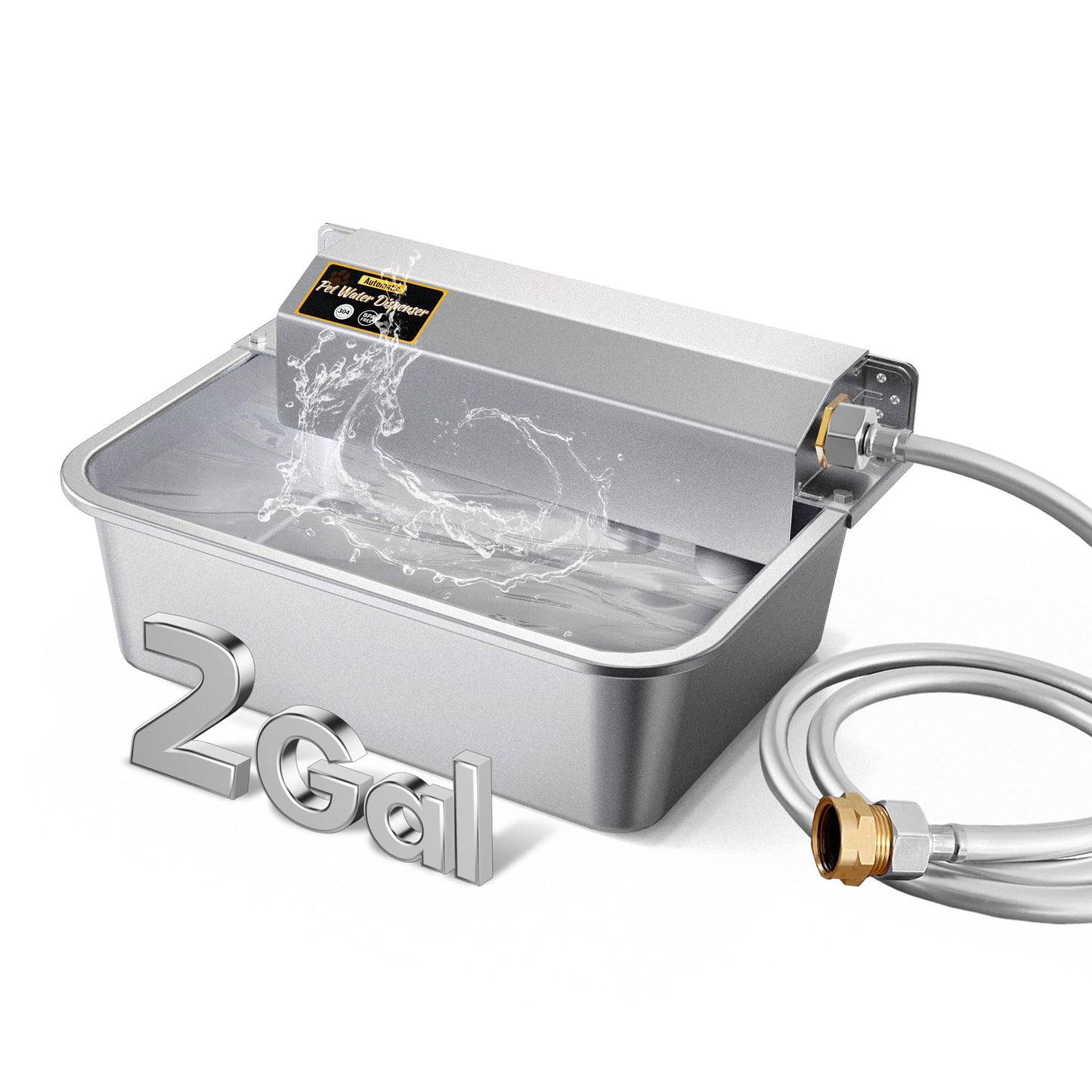 PETSOLON Automatic Dog Water Dispenser, 2 Gallons 304 Stainless Steel Large Dog Water Bowl Dispenser for Indoor/Outdoor, Pet & Livestock Water Feeder, Auto Fill, Fits GHT 3/4" Faucet, Easy to Clean