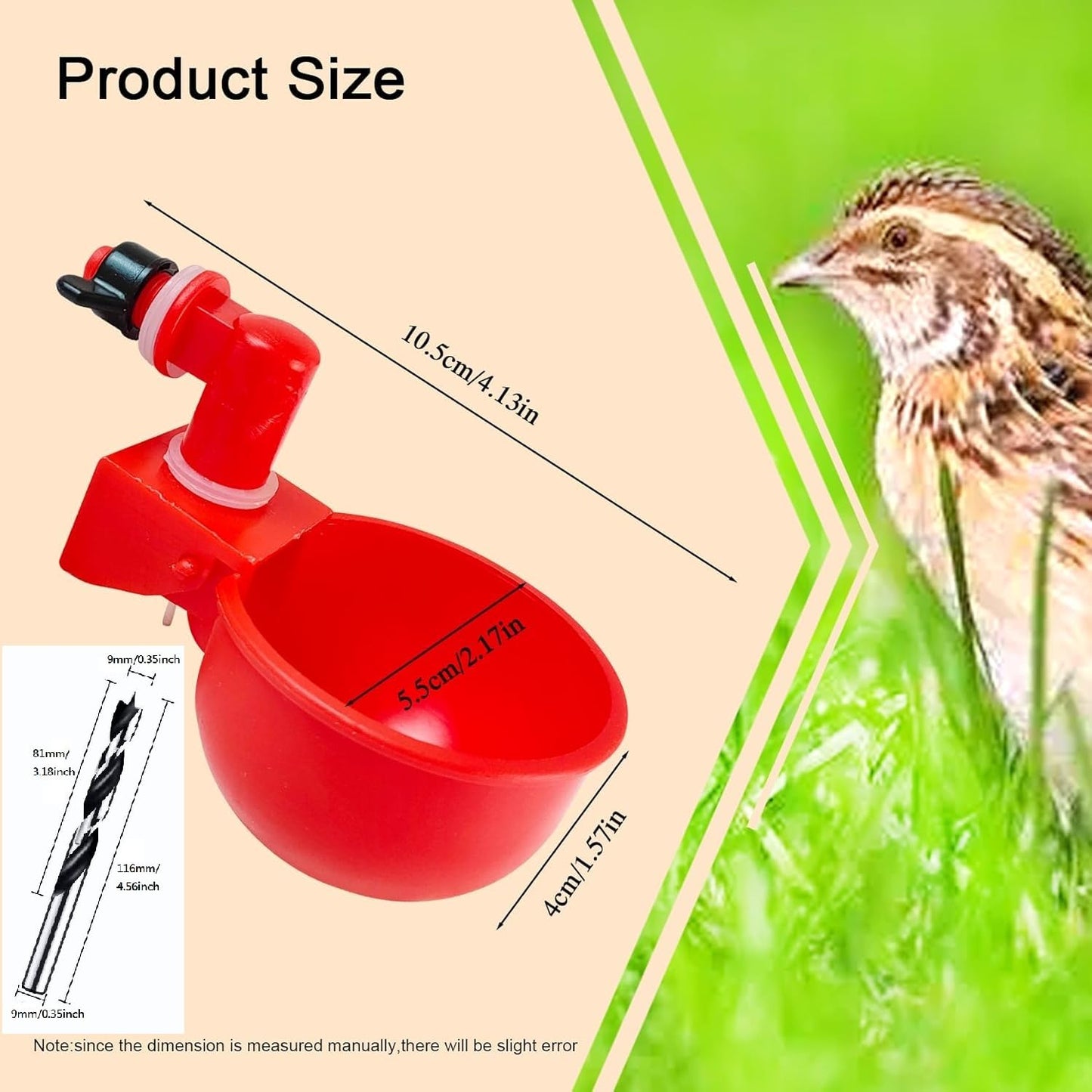 Chicken Waterer Cups, Automatic Chicken Drinkers, Chicken Water Dispenser,Poultry Drinker Set with Drill (Red, 24 Pack)