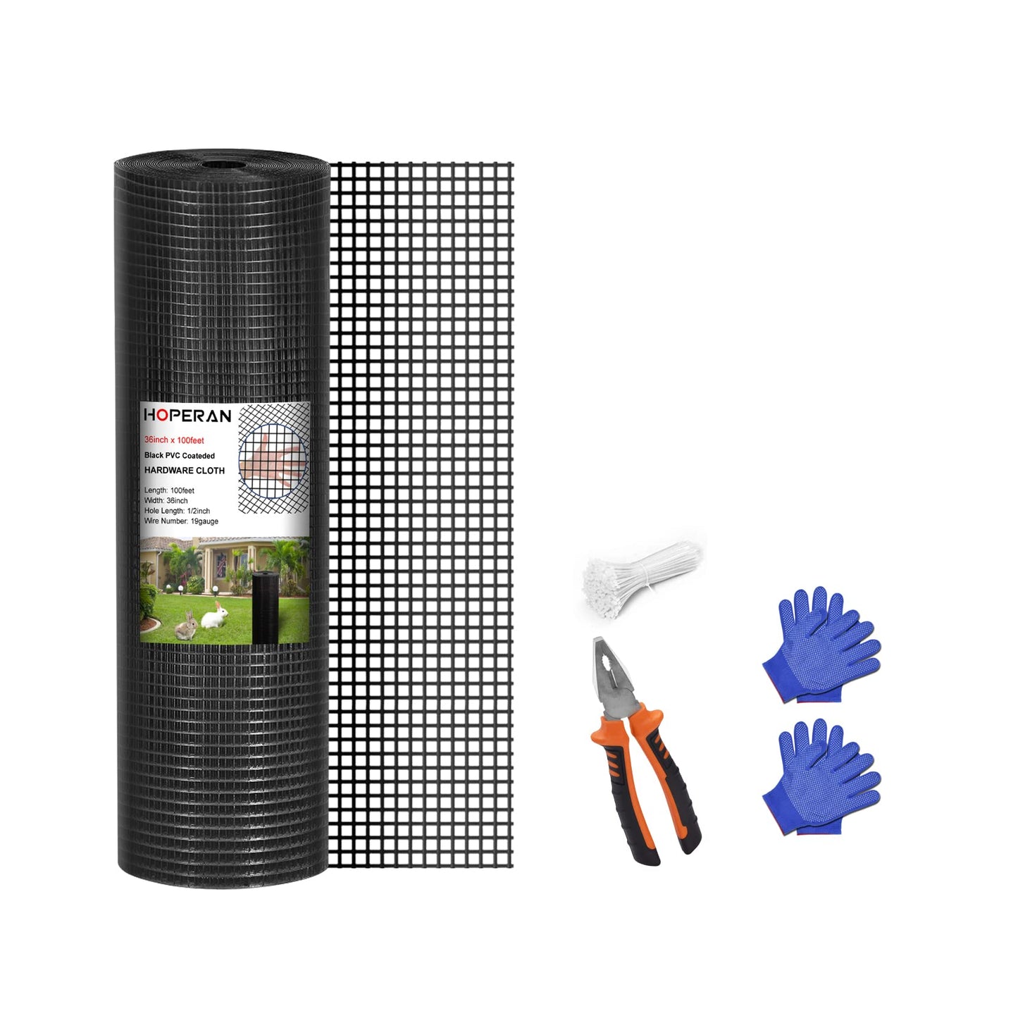HOPERAN Black Hardware Cloth 1/2 inch 36 x 100 Ft Mesh 19 Gauge PVC Coated Chicken Wire - Vinyl + Galvanized Double Coated Fence - Welded Wire Mesh Roll for Chicken Coop Fencing Garden Fencing