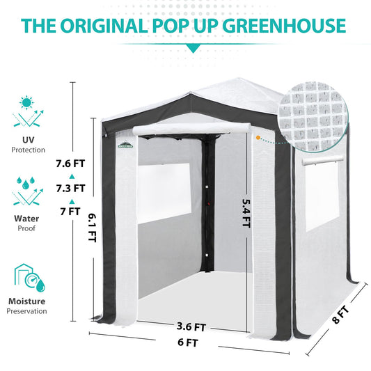 EAGLE PEAK 8x6 Portable Walk in Greenhouse with Polyester Reinforced Corners, Instant Pop Up Indoor Outdoor Gardening Green House, Roll Up Zipper Entry Doors and Mesh Windows, Gray/White