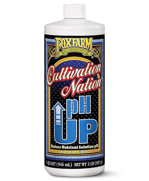 FoxFarm Cultivation Nation pH Up - Liquid Nutrient Solution Adjuster, Raises pH Levels for Hydroponic & Soil Gardens - Formulated with Potassium Hydroxide for Optimal Growth (Quart)