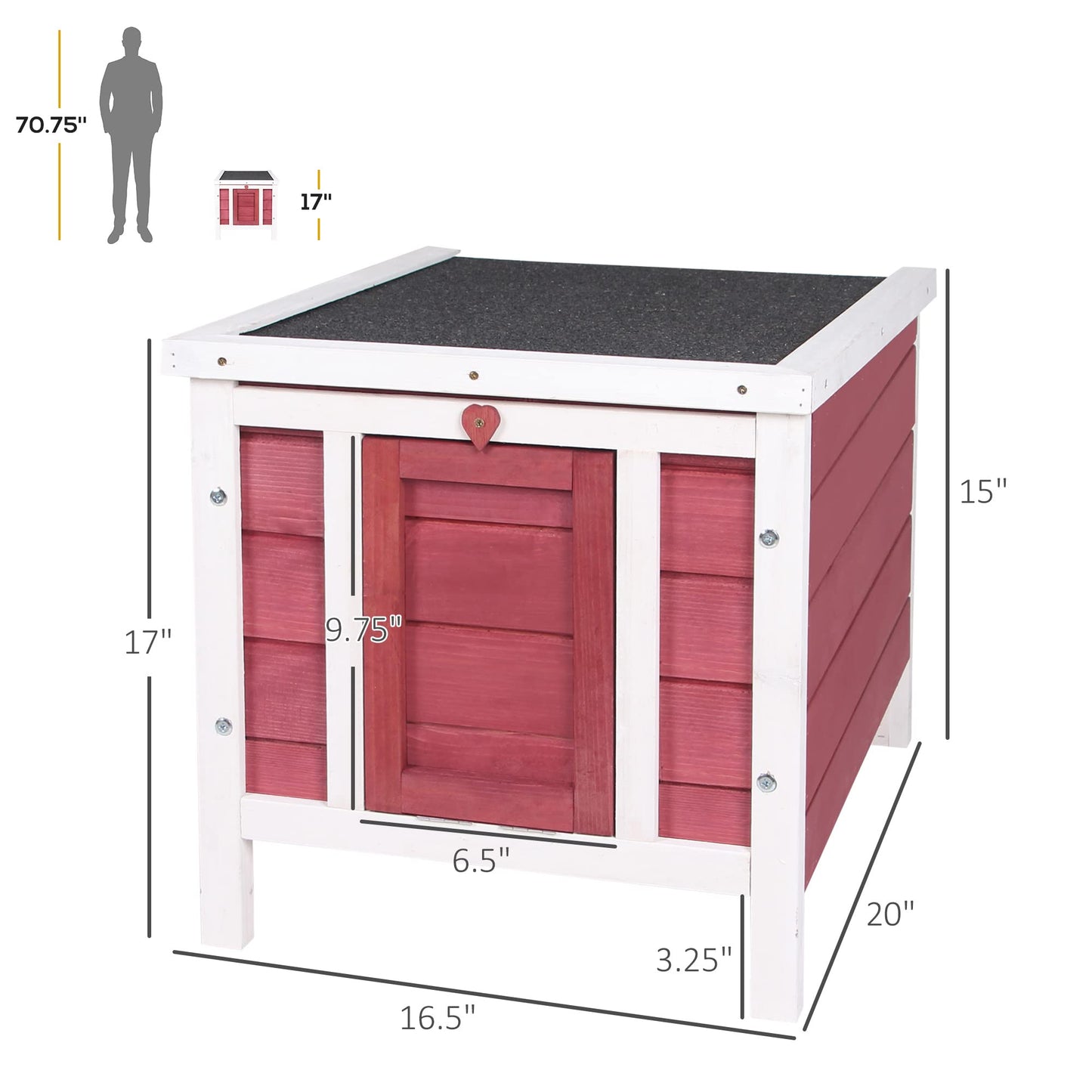 PawHut Small Wooden Rabbit Hutch Bunny Cage Guinea Pig Cage Duck House Dog House with Openable & Waterproof Roof, Red
