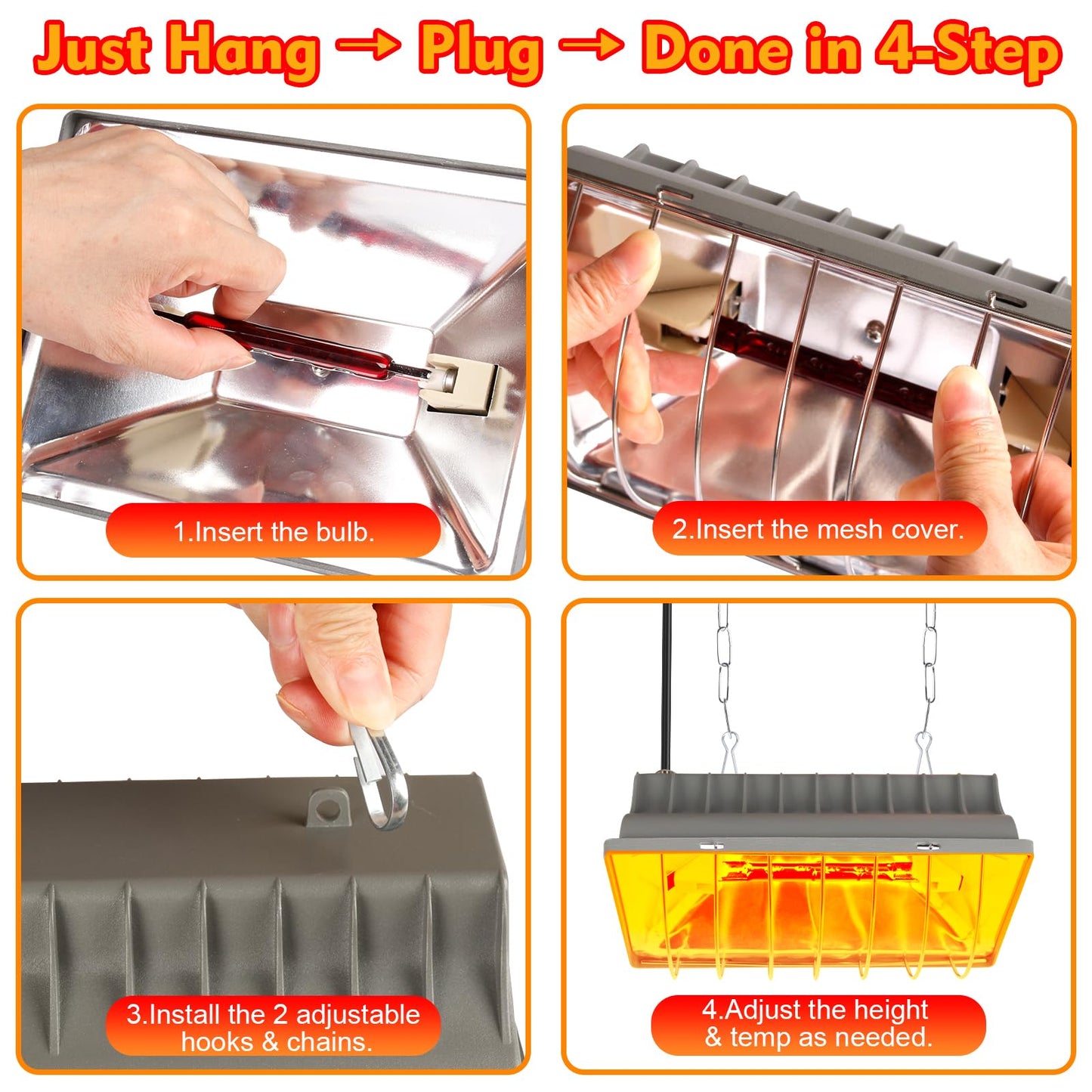 Jaenmsa 250W Brooder Heater for Chicks,Chicken Coop Brooder Heating Lamp Warmer 2 Pack with 2Pcs Infrared Heat Bulbs,2 Adjustable Temp(250W/175w) & Hight for Poultry Coop and Small Pets