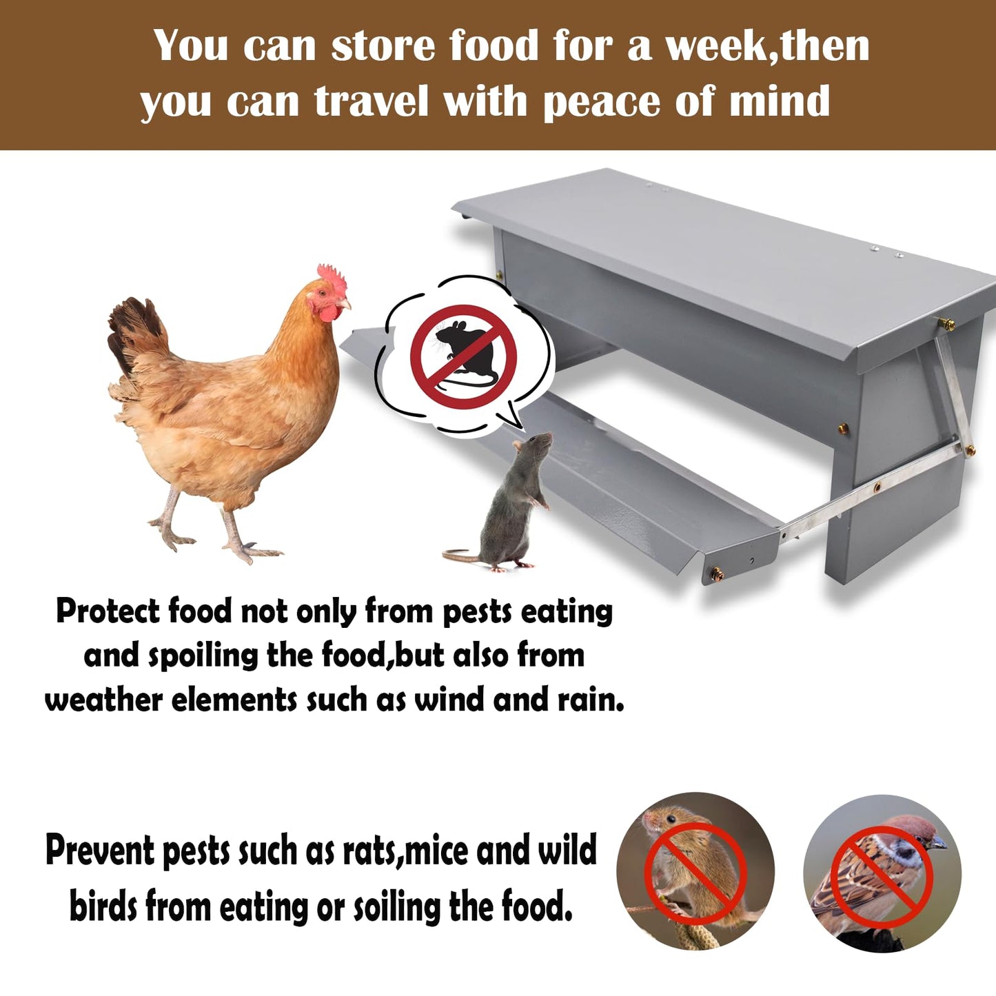 kathson Automatic Treadle Chicken Feeder,11lbs Pedal Chicken Feeder Rat Proof Poultry Feeder with Rainproof Lid Stainless Steel Treadle Feeder for Chickens Pheasants Ducks