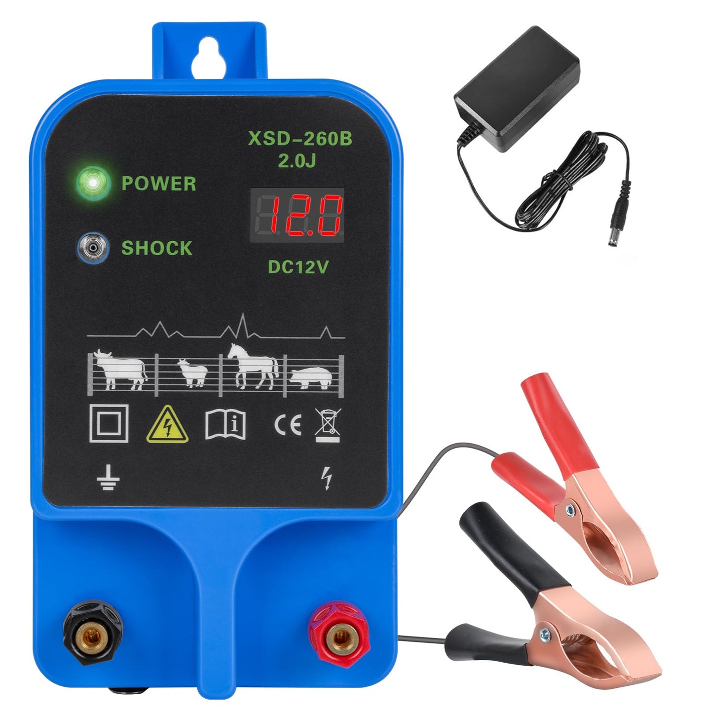 6.32 Mile Electric Fence Charger, 2 Joules/10.5kV Electric Fence Charger for Livestock,3 Mode Power Supply,Fence Energizer for Wildlife Prevention, Farm,Garden(NOT INCLUD Output Cable)
