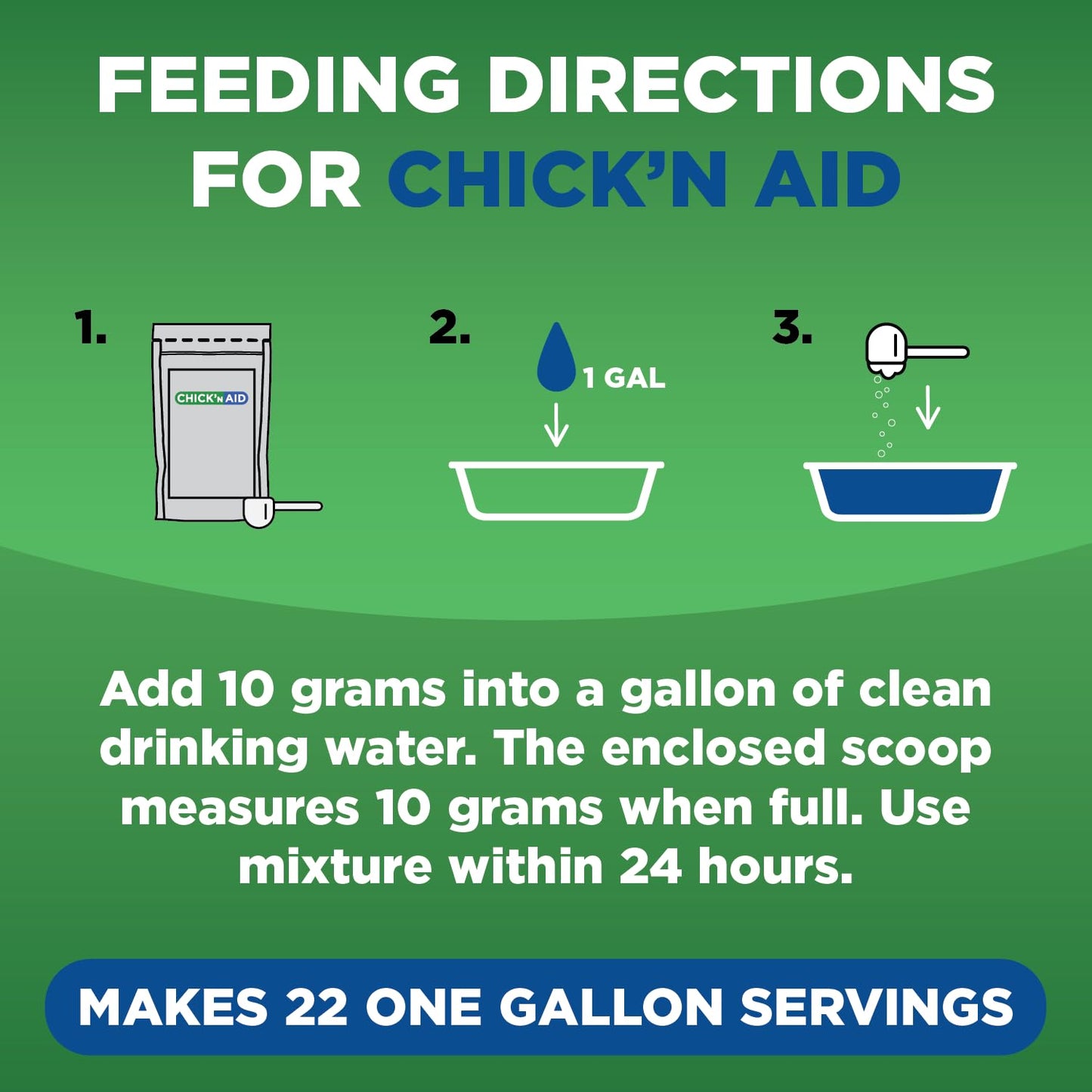 Chick’n Aid Chicken Supplement for All Ages (8 oz, Pack of 1) - Chicken Vitamins, Electrolytes, and Probiotics - Multipurpose Poultry Vitamins for Chickens, Ducks, and Turkeys