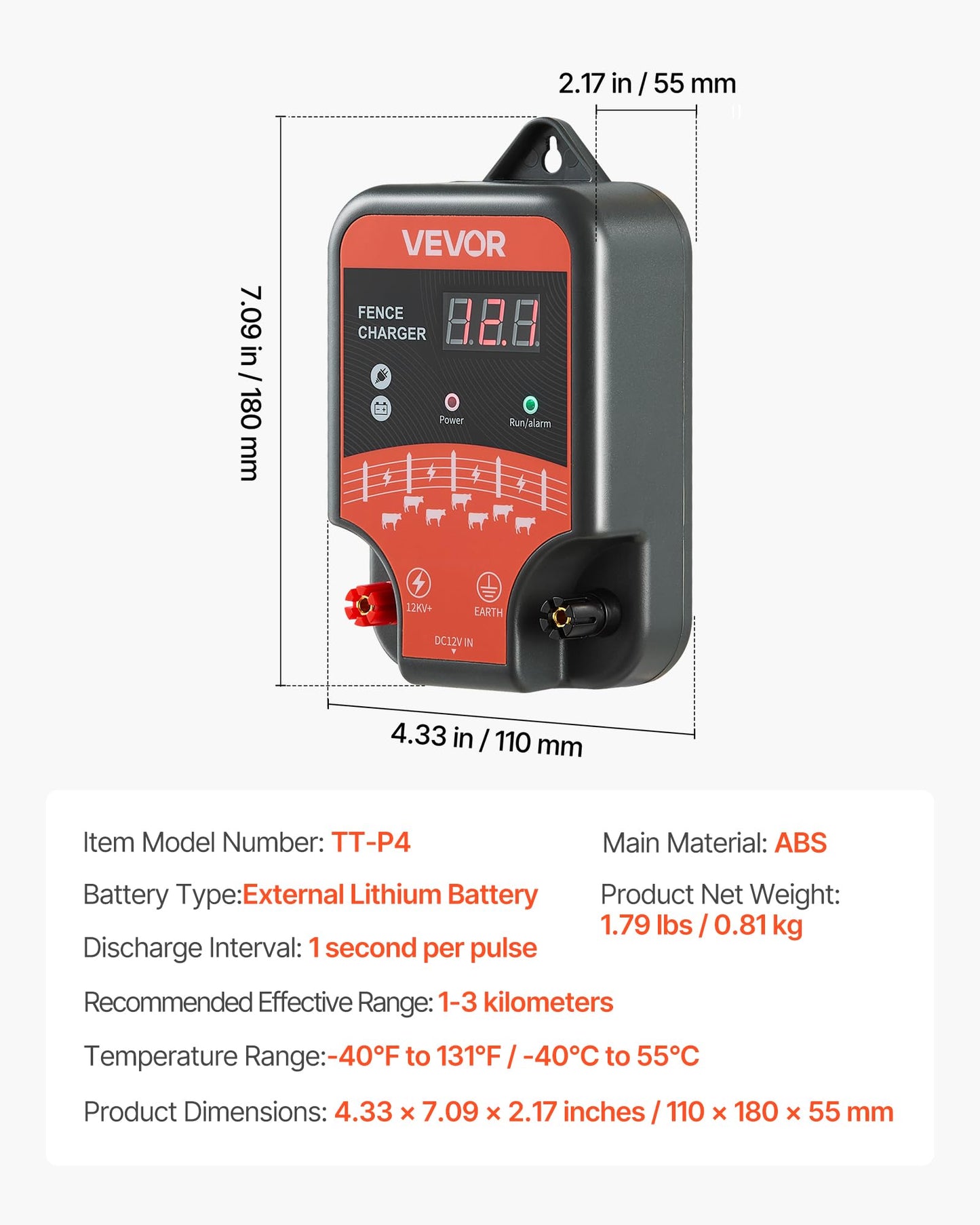 VEVOR Electric Fence Charger, 10kV 3J, AC DC Electric Fence Energizer with LED Indicator, 1.86 Miles Range, Powerful Plug-in Fences Charger, Prevents Wild Animals Intrusion for Livestock Poultry