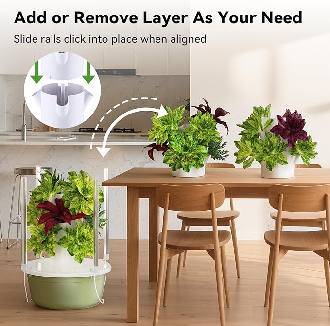 BAOSHISHAN Hydroponics Tower, 7-Layer 28pod Vertical Hydroponic Growing System with Foldable LED Light, Space-Saving for Vegetable Herbs & Auto Water Circulation