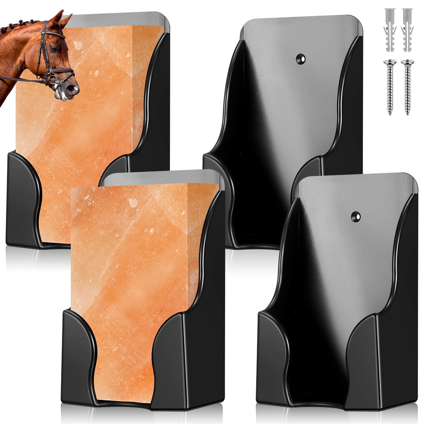 Yousoontic 2 Pcs 4lb Mineral Salt Block Holder Small Plastic Lick Salt Block Stand Horse Feeding Supplies for Whitetail Deer Goat Horses Stall Wall Derby Day Horse Race, Black, 4.33 x 2.76 x 7.4 in