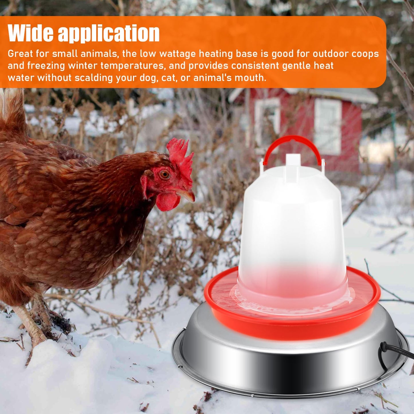 12 Inch Chicken Water Heater Base, 5 Gallons Poultry Drinker Heater Base with Thermostat and Power Cord, Automatic Electric Poultry Winter Deicer Heated Base for Plastic/Metal Chicken Waterer