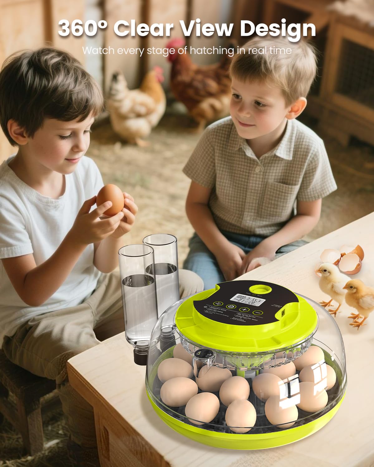 Incubator for Hatching Eggs, 18 Eggs Capacity, Incubators with Egg Candler, Automatic Egg Turner, Temperature & Humidity Control, Full Viewing for Chicken, Duck, Quail, Goose, Parrot, Pigeon