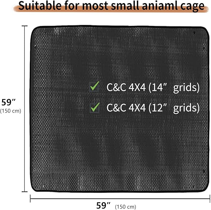 Oncpcare Waterproof Pet Playpen Mat 59"x59" Guinea Pig Cage Liner Tarp Bottom Reusable Base for Rabbits, Bunny, Ferrets and Other Small Animals (Black)