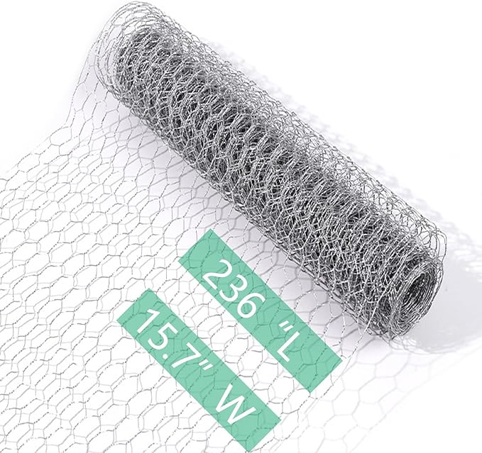 Chicken Wire for Crafts, Wire Netting Hexagonal Garden Poultry Chicken Wire Netting, Pet/Rabbit/Chicken Wire Fencing,0.8inch Hexagonal Galvanized PVC Coated Mesh Fence (Silver, 15.7