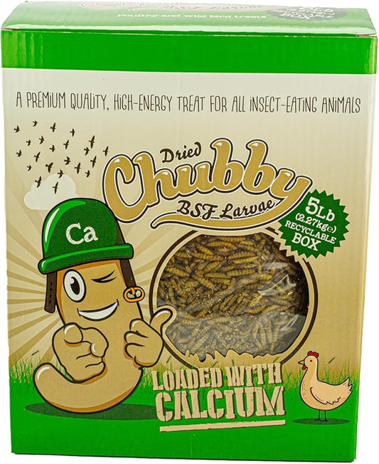 Chubby Dried Black Soldier Fly Larvae for Chickens 5lb - High Calcium Treats for Laying Hens, Ducks, Quails, Turkeys, Wild Birds - 100% Natural Non-GMO Bulk Chicken Feed, Nutrient-Rich, No Additives