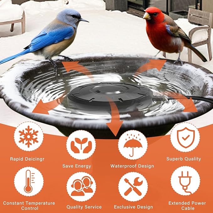 Bird Bath Heater,Birdbaths De-Icer,Birdbath Water Heater Deicer with Thermostatically Controlled,Heated Bird Bath Deicer Suitable for Birdbath Farm Livestock Drinking Outdoors in Winter,Black