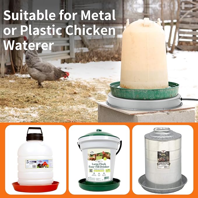Chicken Water Heater for Winter: 14.6 Inch Chicken Water Heater Base, 77℉ Automatic Shut-Off, Safe for Outdoor Use, 125W Heated Chicken Waterer, Poultry Water Deicer with 6 Feet Cord